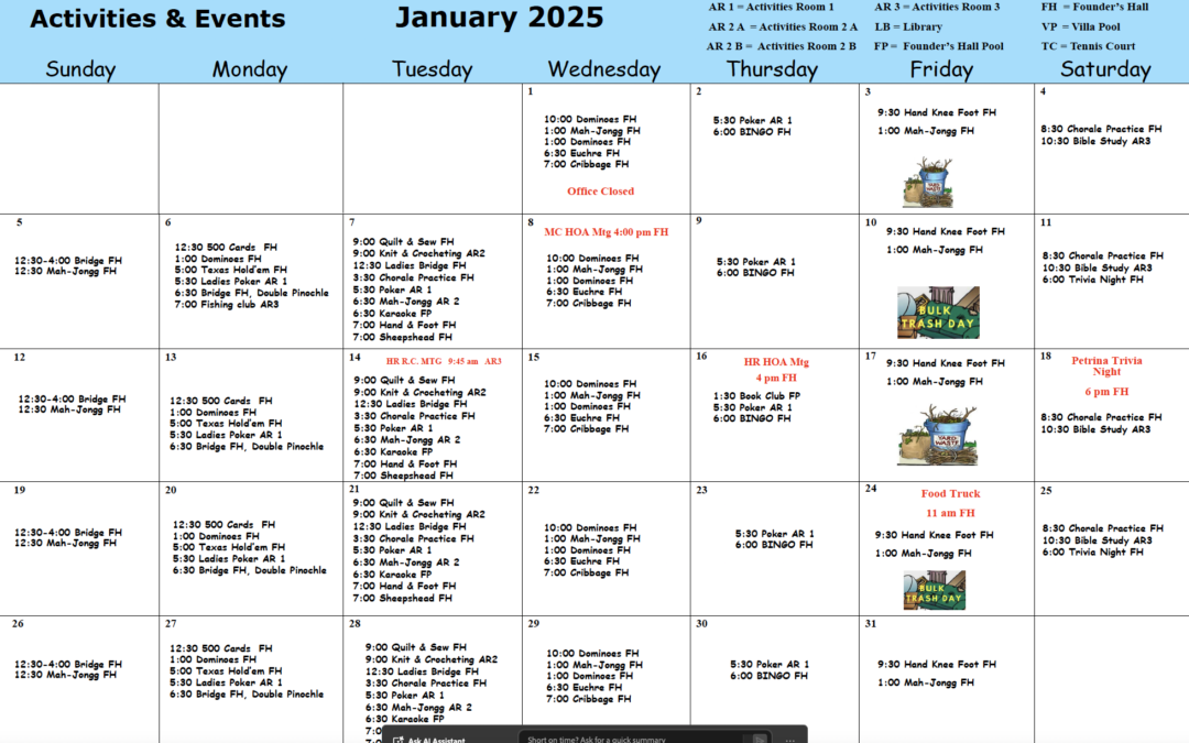 Activities and Events January 2025